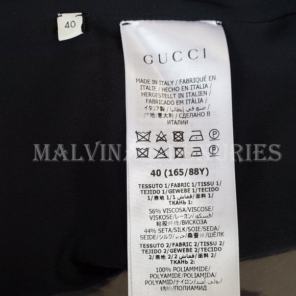 GUCCI DRESS BLACK VISCOSE SILK FAILLE MESH DETACHABLE SLIP sz IT 40 US 4 - Picture 12 of 15
